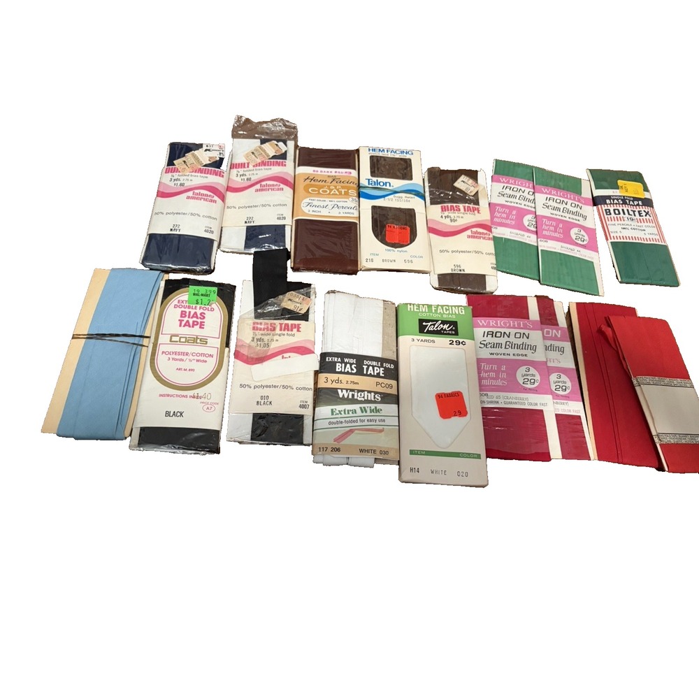 Large bundle of vintage bias tape, seam binding, quilt binding